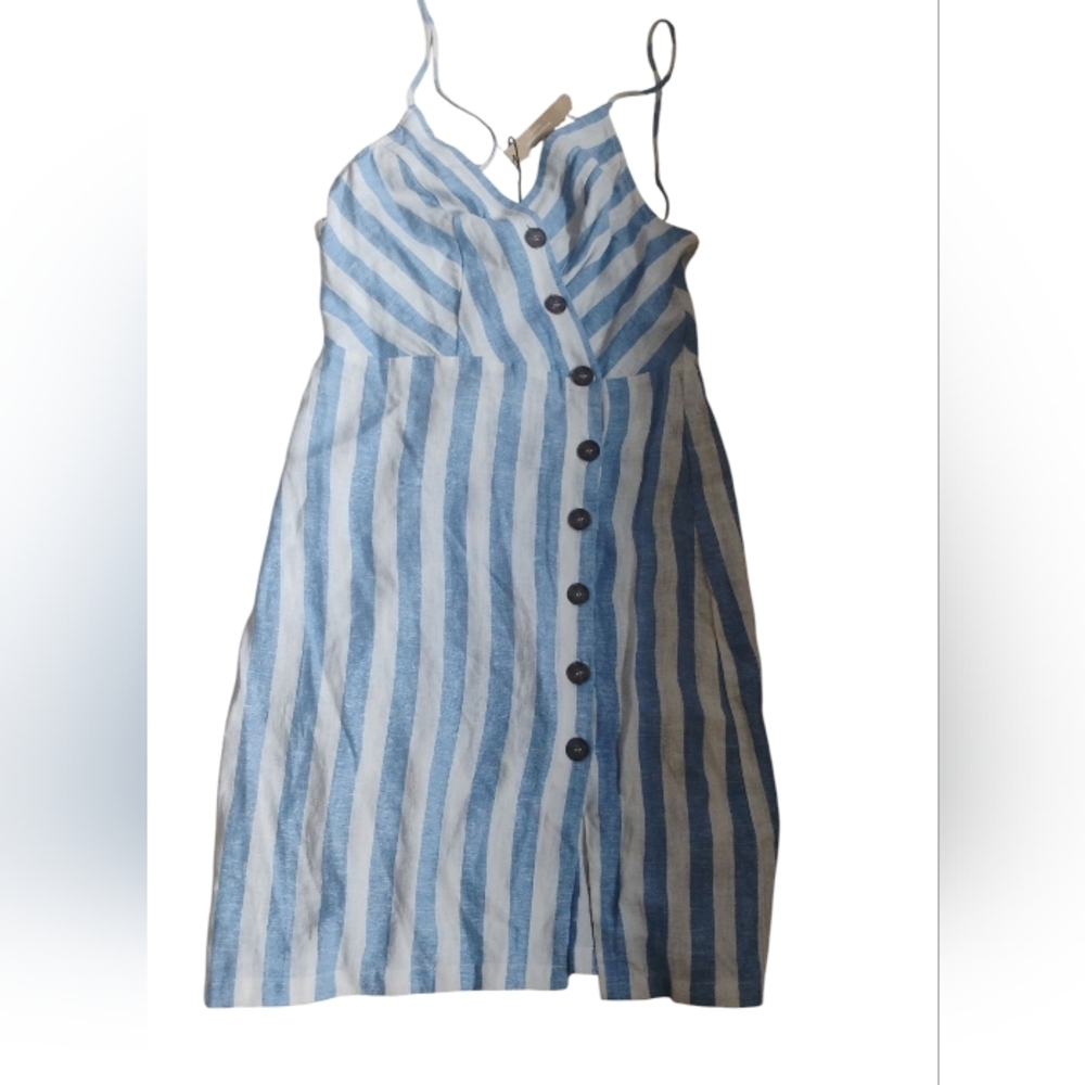 Love Tree Women's Striped Linen Blend Dress Size M NWT - Picture 3 of 6